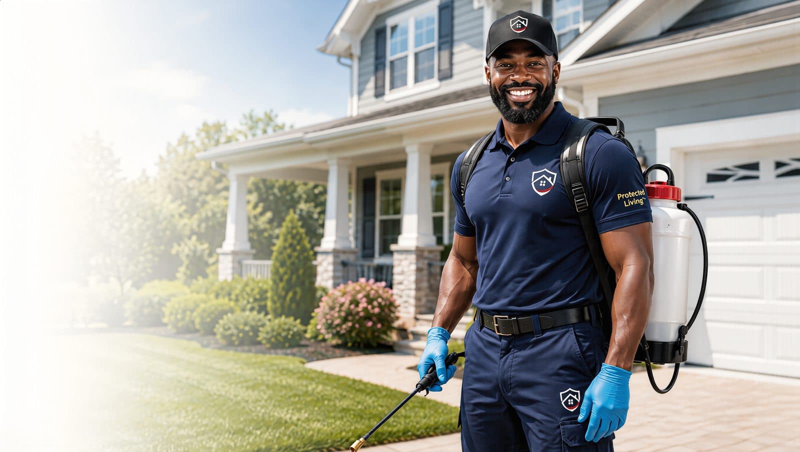 Friendly licensed Adibug pest control technician at a Hampton Roads home